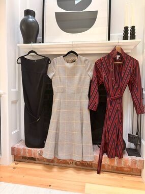 Ralph Lauren Cream and Gray Plaid Fit-and-Flare Midi Dress